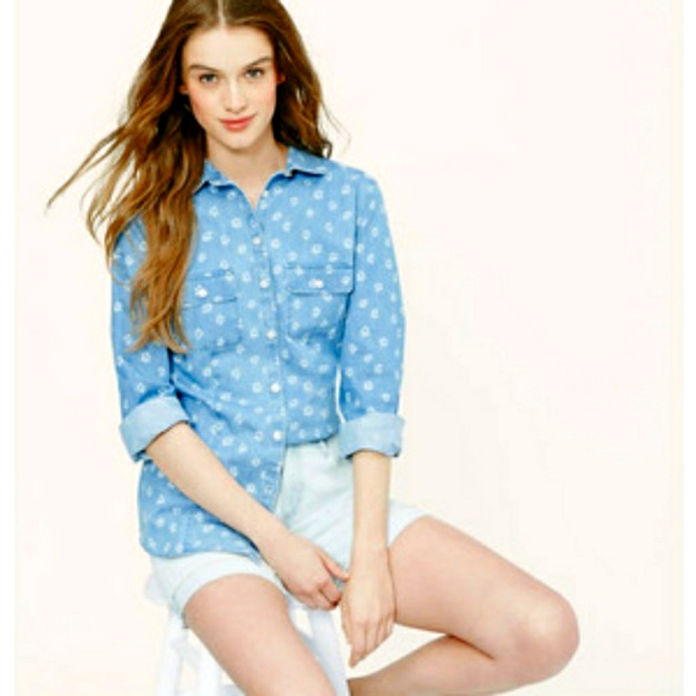 LOFT The Softened Daisy Print Chambray Shirt